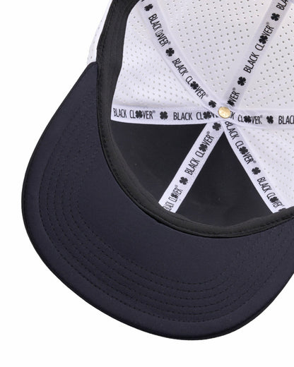 Black Clover Light Blue and Black Perforated Golf Hat with White Clover