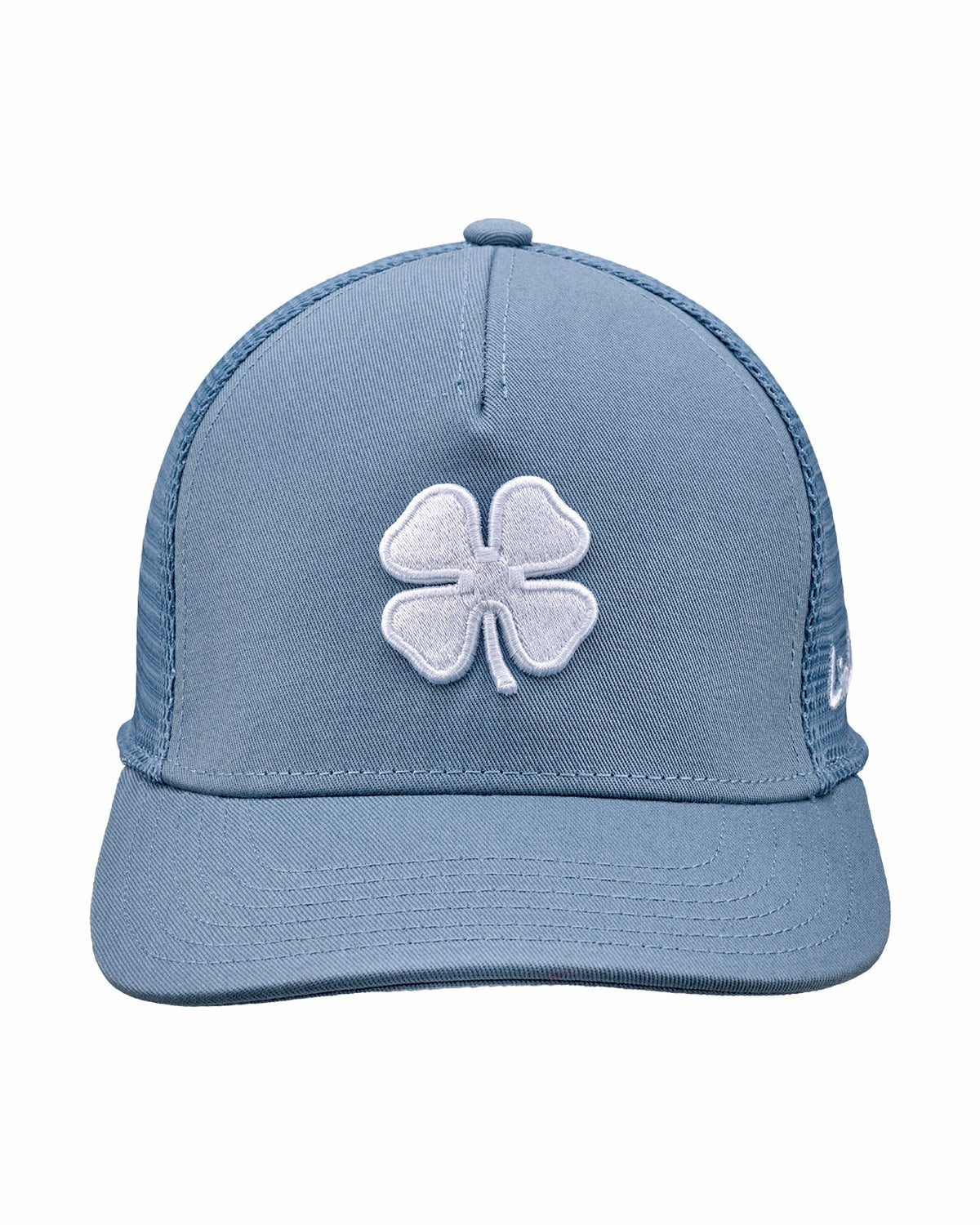 Black Clover Blue Adjustable Hat with Mesh Back and White Embroidered Clover