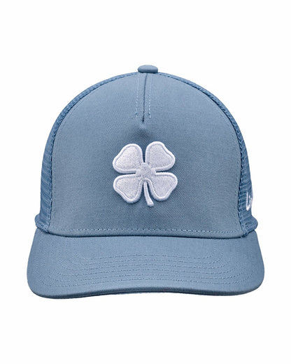 Black Clover Blue Adjustable Hat with Mesh Back and White Embroidered Clover