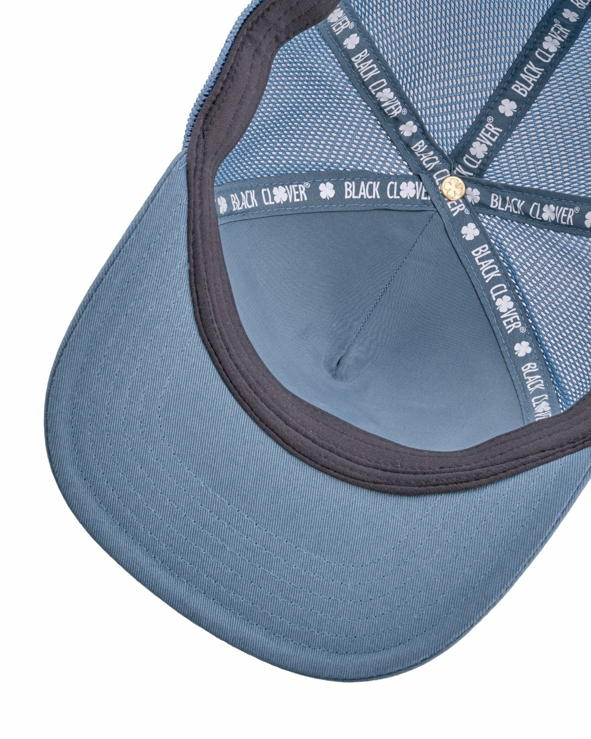 Black Clover Blue Adjustable Hat with Mesh Back and White Embroidered Clover