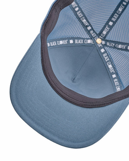 Black Clover Blue Adjustable Hat with Mesh Back and White Embroidered Clover