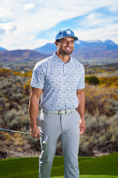 Black Clover Blue Adjustable Hat with Mesh Back and White Embroidered Clover