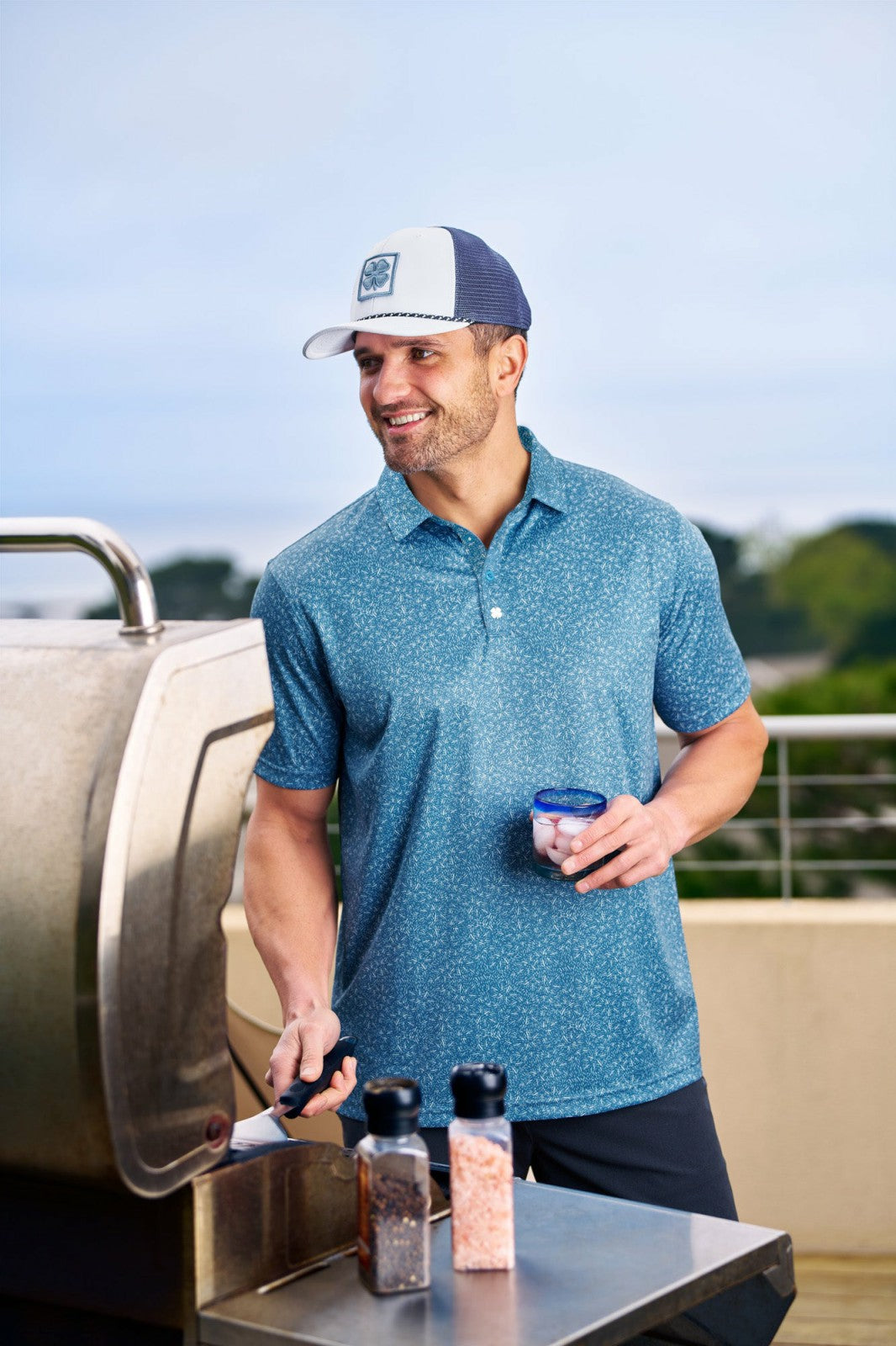 Black Clover White and Blue Mesh Golf Hat with Clover Icon