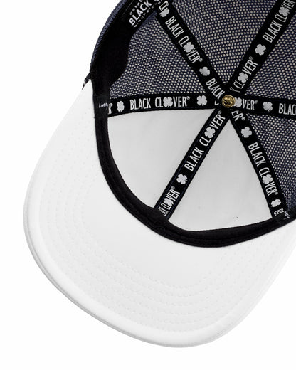Black Clover White and Blue Mesh Golf Hat with Clover Icon