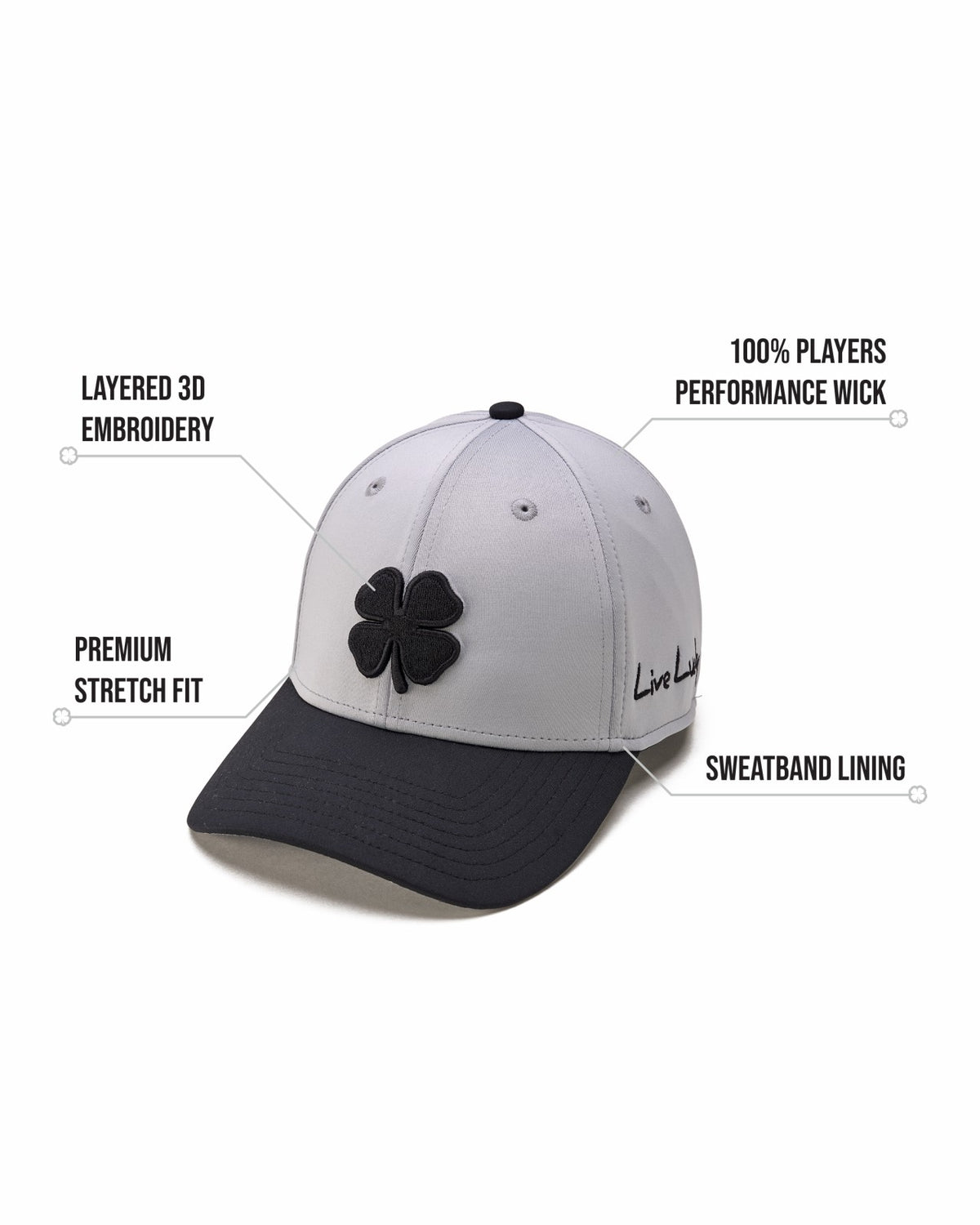 Black Clover Silver and Black Premium Clover Hat for Golf and Lifestyle