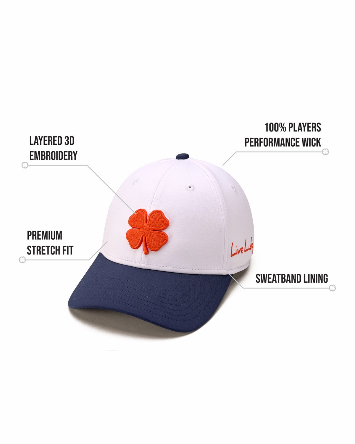Black Clover White and Navy Blue Premium Clover Hat For Golf and Lifestyle