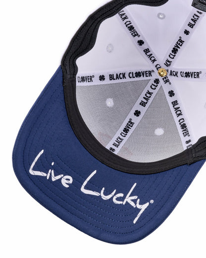 Black Clover White and Navy Blue Premium Clover Hat For Golf and Lifestyle