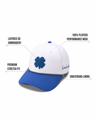 Black Clover Blue and White Premium Clover Hat for Golf and Lifestyle