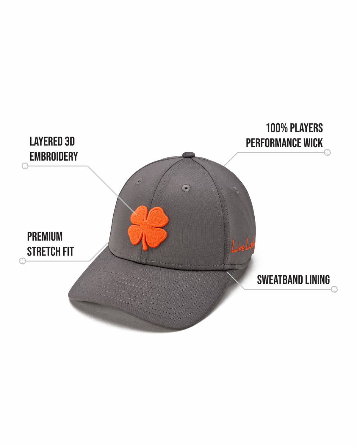 Black Clover Dark Grey and Orange Premium Clover Hat for Golf and Lifestyle