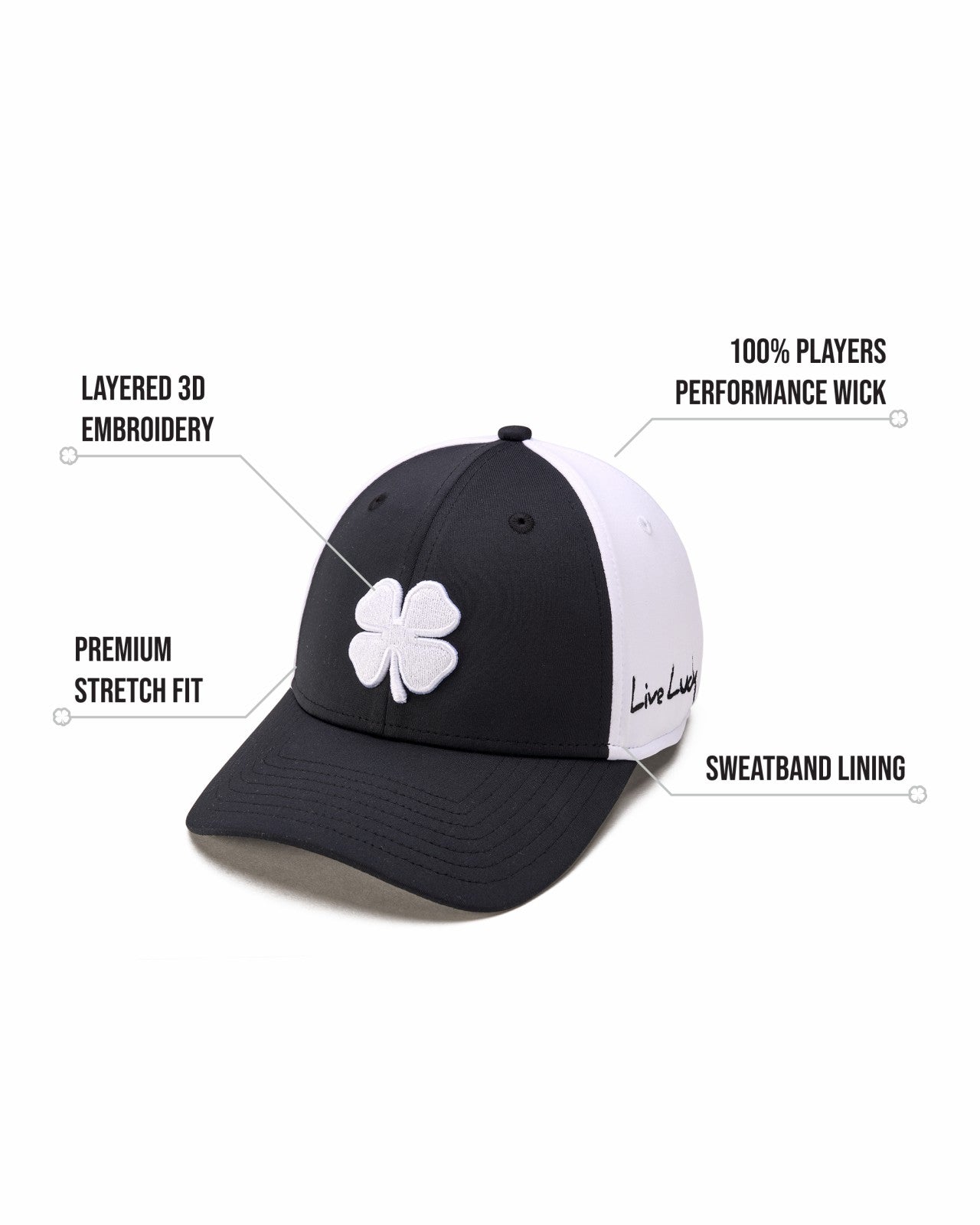 Black Clover White and Black Premium Clover Hat For Golf and Lifestyle
